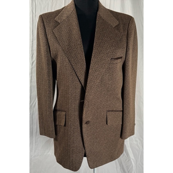 60’s Vintage ‘A.J. August’ Brown Herringbone Plaid Two Button Knit Blazer